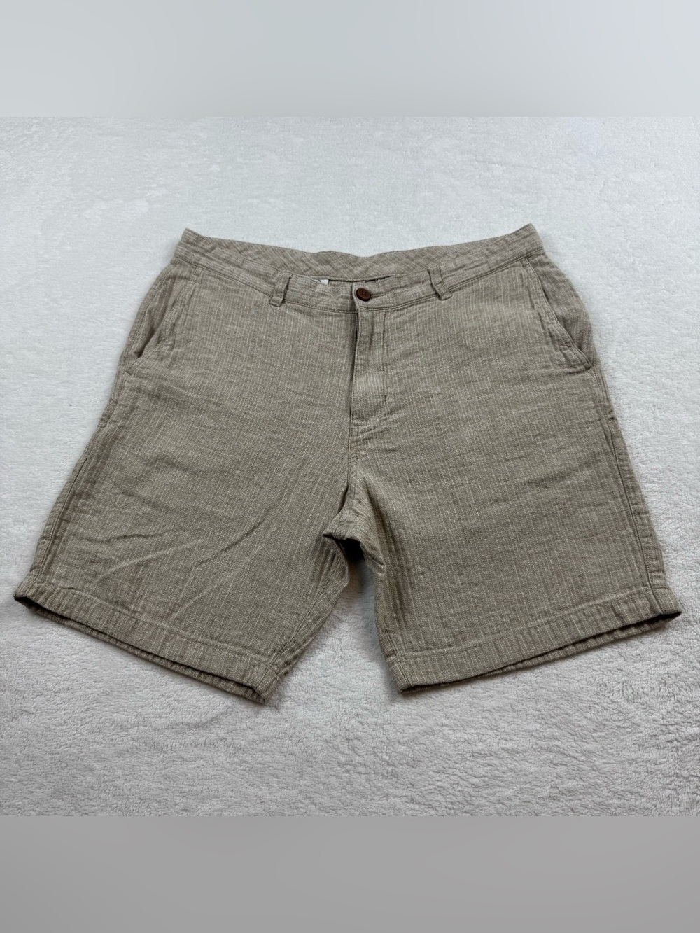 Tommy Bahama beach coast chino shorts men’s Sz 36 light brown linen blend knit